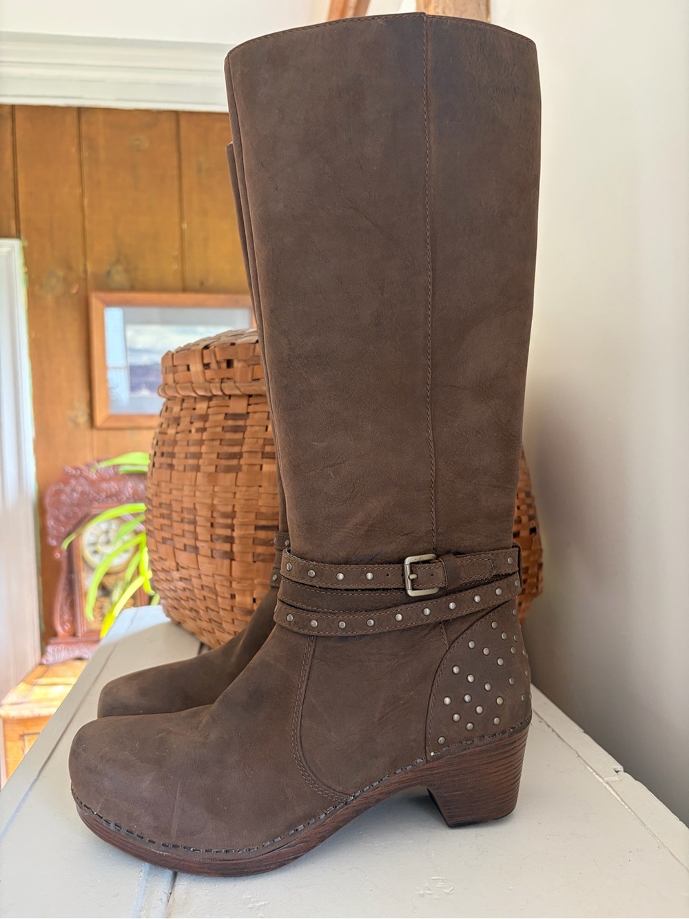 Dansko Myra Tall Brown Leather Clog Boots